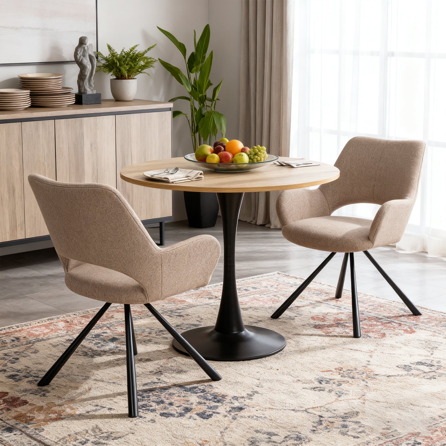 Lot de 2 chaises de salle à manger scandinaves avec accoudoirs en tissu beige - BETH