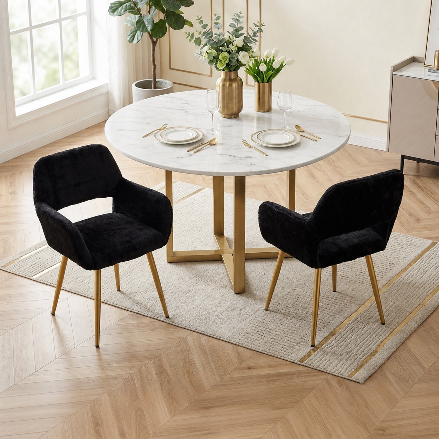 Scandinavian dining chair with black fabric armrests - CROMWELL BLACK Ⅰ