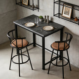 Set of 2 swivel industrial bar stools with brown fabric backrest - Hailey 29