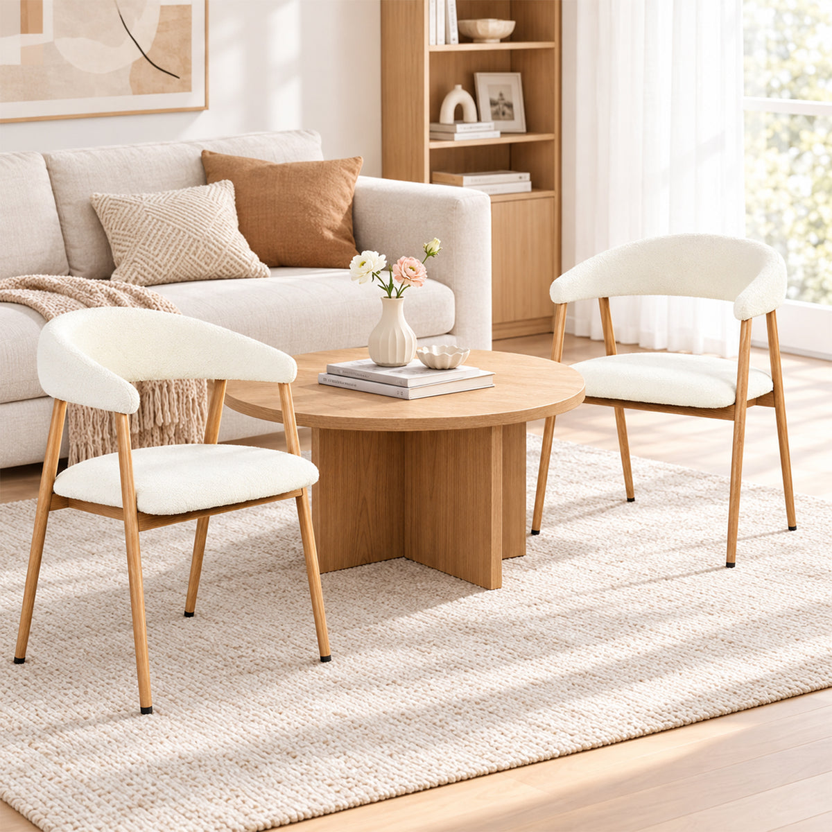 Set von 2 skandinavischen Esszimmer Sesseln mit beige Stoffarmlehnen - Cromwell