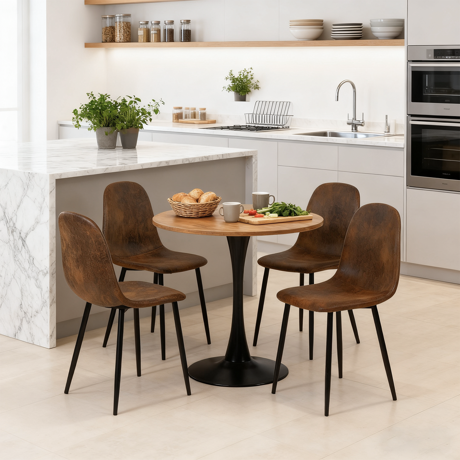 Set of 4 industrial dining chairs in suede - Charlton