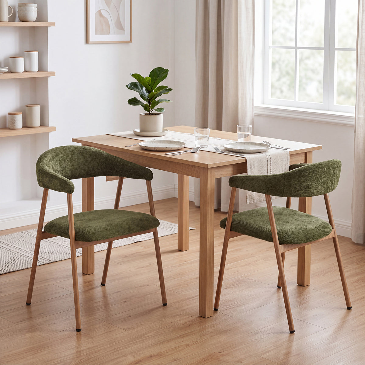 Set von 2 skandinavischen Esszimmer Sesseln mit beige Stoffarmlehnen - Cromwell