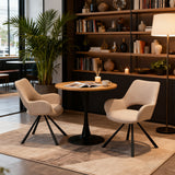 Lot de 2 chaises de salle à manger scandinaves avec accoudoirs en tissu beige - BETH