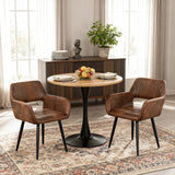 Ensemble de salle à manger de style scandinave composé d'une table ronde en chêne et de 2 fauteuils en suédine marron