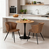 Ensemble de salle à manger de style vintage composé d'une table ronde en chêne et de 2 fauteuils en suédine marron