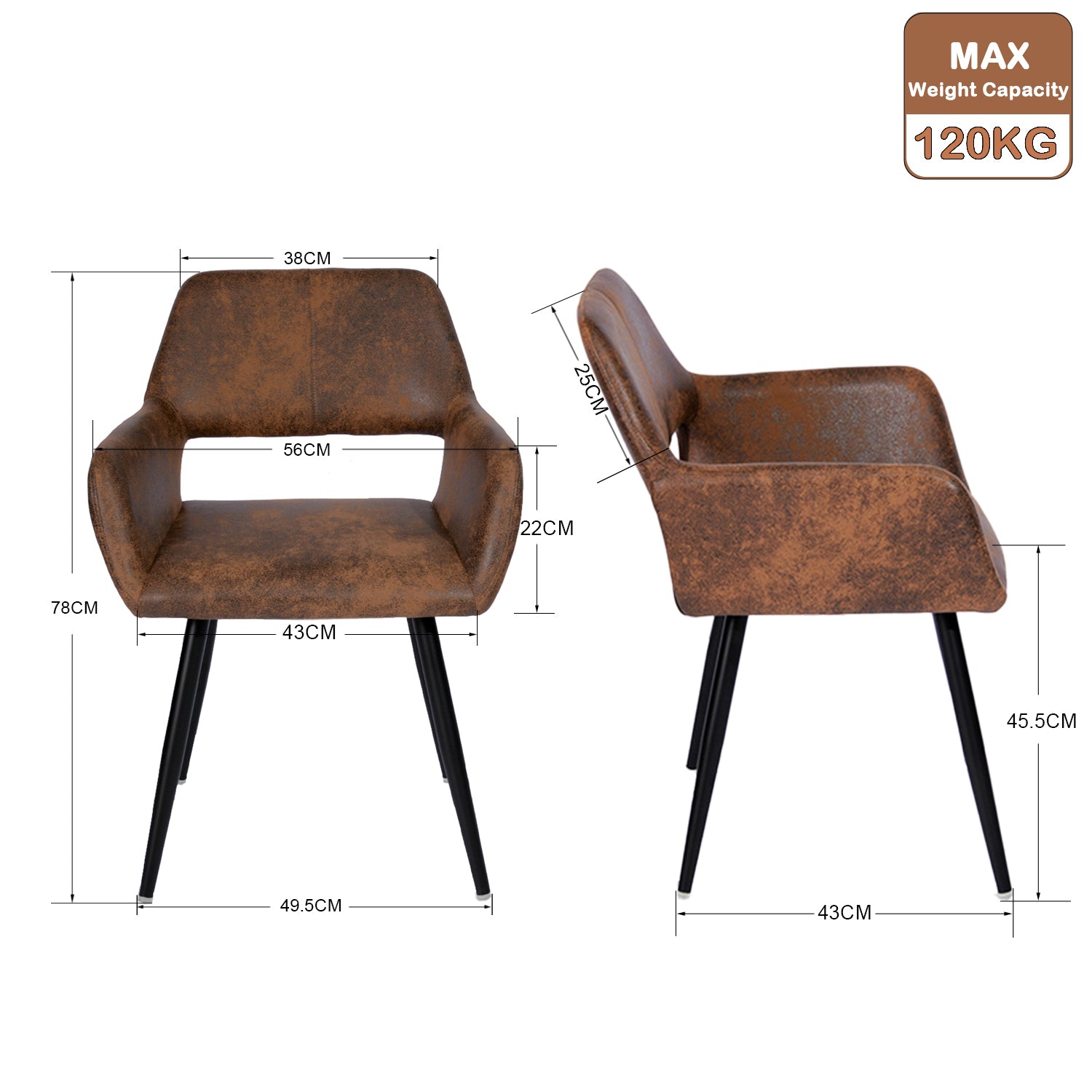 Set of 2 industrial dining chairs with suede armrests - Cromwell