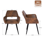 Lot de 6 fauteuils de salle à manger industriels avec accoudoirs en suédine - CROMWELL