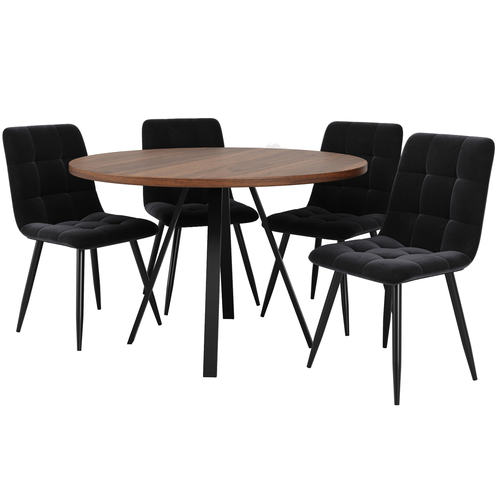 Round Table Table Table Table Timber Ø80 cm with 4 black velvet chairs, modern and comfortable style