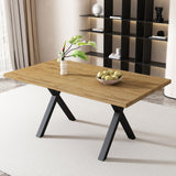 Modern industrial dining table 140x80 cm in oak effect with crossed feet in black metal