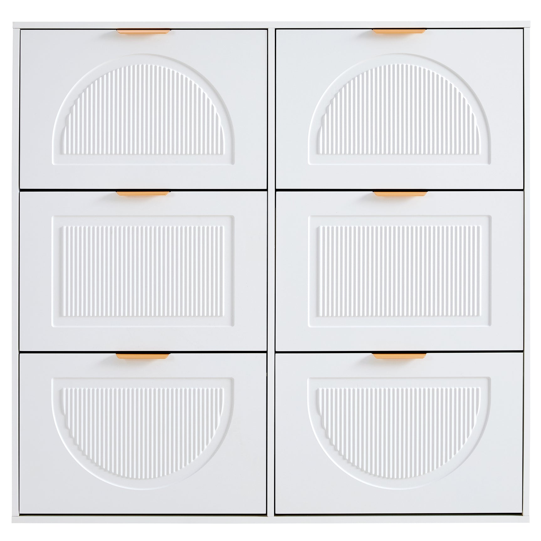 Meuble à chaussures moderne avec 6 abattants et étagères ouvertes, blanc – L118 x H115 x P25 cm