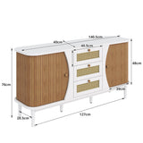 Modern white buffet with 3 rattan drawers and sliding doors