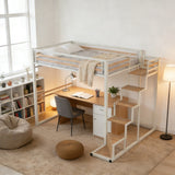 2 -seerer Mezzanine -Bett (140x200) mit Lattenboxen mit industriellem Weiß- und Holzstil (Matratze nicht enthalten) - Up