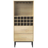 Buffet alto de madera con 18 compartimentos, 2 cajones integrados y soportes de vidrio
