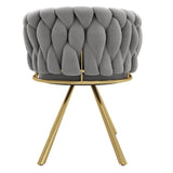 Lot de 6 chaises pivotantes de salle à manger en velours gris avec pieds en métal doré