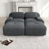 Ensemble de canapés avec accoudoirs incurvés et base antidérapante en tissu velours côtelé doux pour le salon, gris, siège 2 + tabouret 2