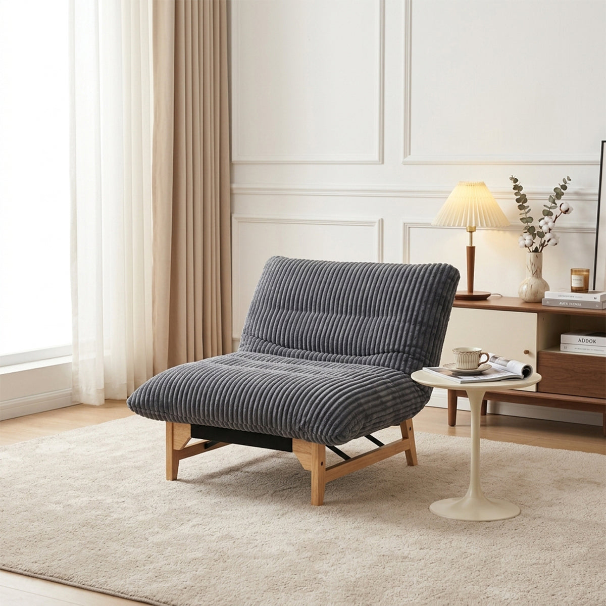 Fauteuil en velours côtelé gris sans accoudoirs