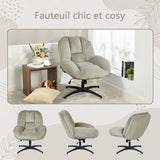 Fauteuil de bureau pivotant scandinave avec accoudoirs en velours côtelé, réglable, gris - LITHOPS FIX