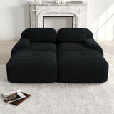 Ensemble de canapés avec accoudoirs incurvés et base antidérapante en tissu velours côtelé doux pour le salon, noir, siège 2 + tabouret 2