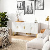 Modernes Weiß- und Holzbuffet mit 3 Schubladen und Schiebetüren mit Lamellen