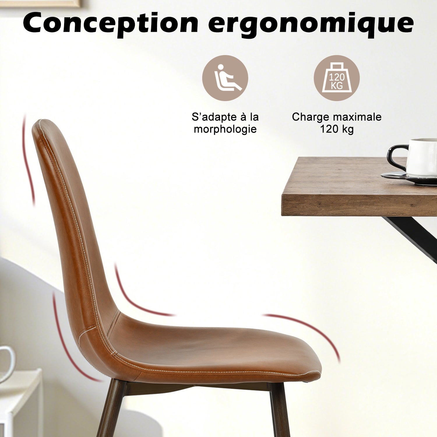 Lot de 2 chaises de salle à manger industriel en PU avec pieds en métal noir, marron - CHARLTON PU
