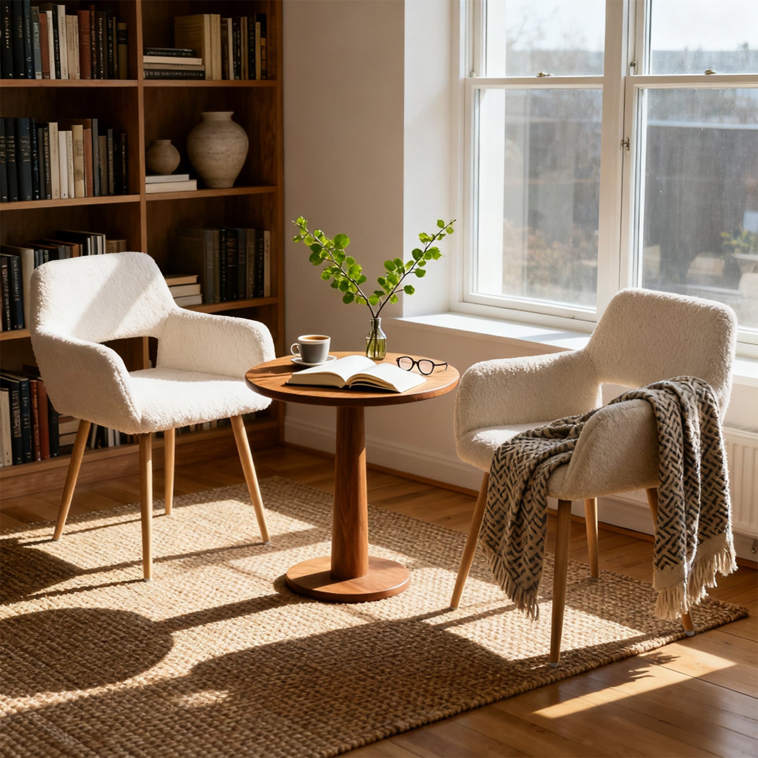 Set of 4 Scandinavian dining room armchairs with armrests sheep sheep fabric beige - Cromwell