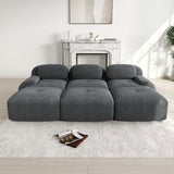 Ensemble de canapés avec accoudoirs incurvés et base antidérapante en tissu velours côtelé doux pour le salon, gris, siège 3 + tabouret 3