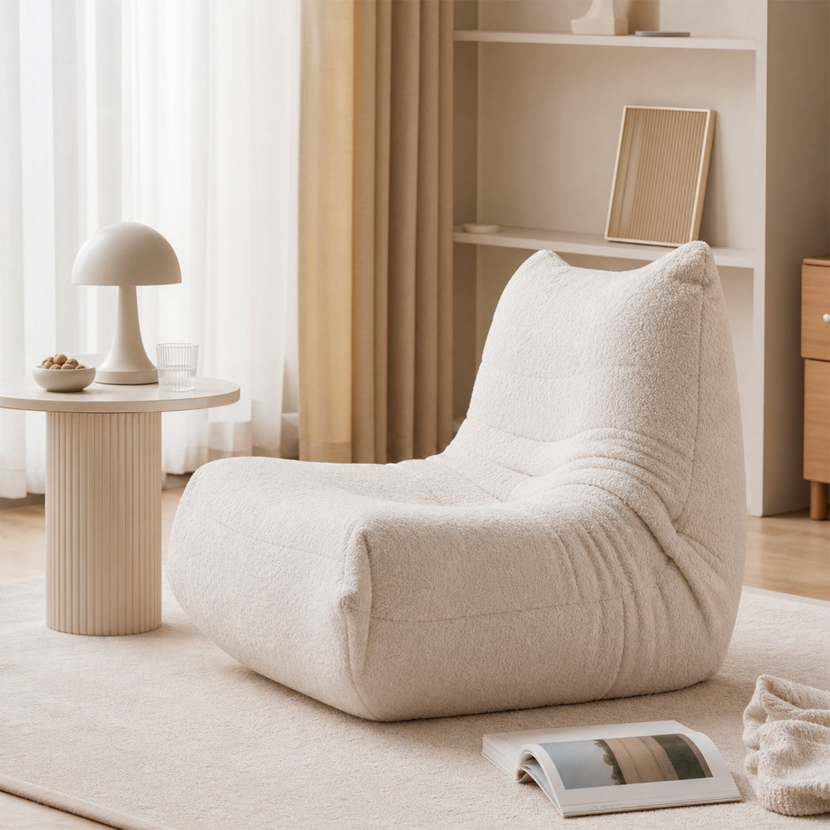 Fauteuil style Togo beige chenille, fauteuil de sol sans cadre ergonomique