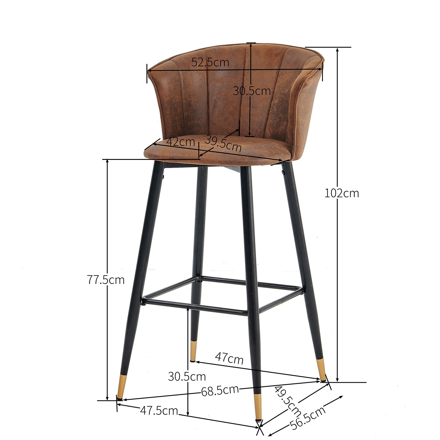 Set mit 6 industriellen Barhockern mit Armlehnen und Wildlederrücken – DONCIC BAR