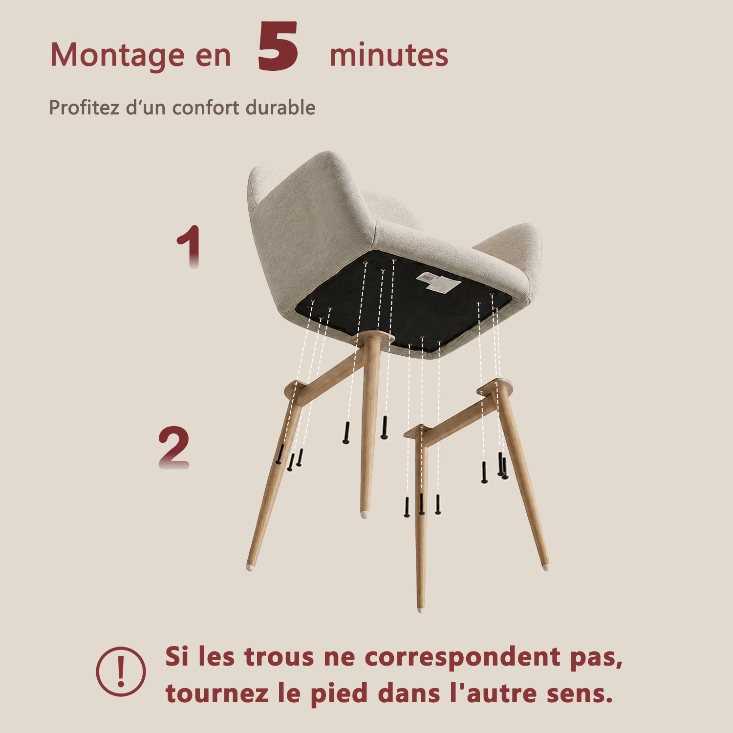 Lot de 2 fauteuils de salle à manger scandinaves avec accoudoirs en tissu beige - CROMWELL