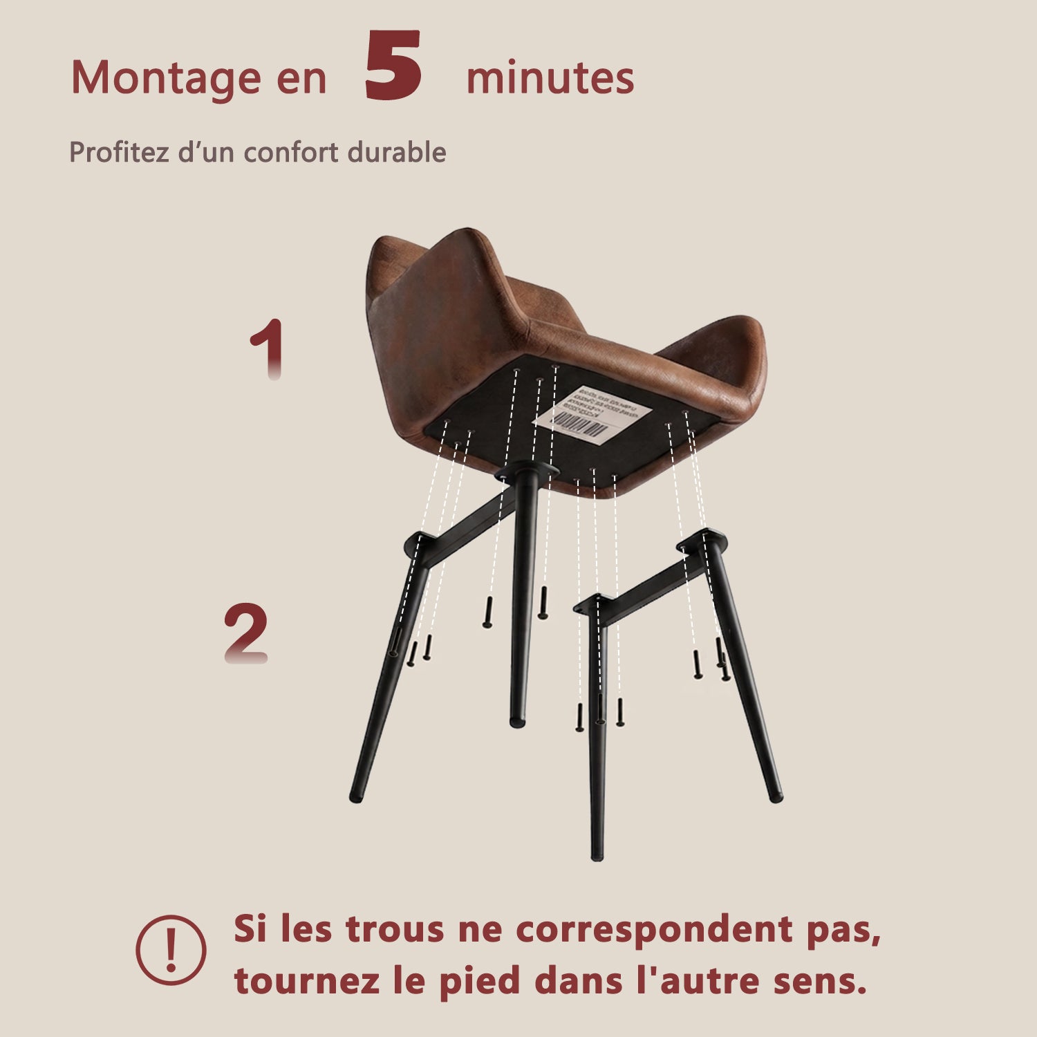 Ensemble de salle à manger de style scandinave composé d'une table ronde en chêne et de 2 fauteuils en suédine marron