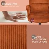 Fauteuil de bureau ergonomique pivotant et réglable avec accoudoirs en velours côtelé rouge - THOMASINA
