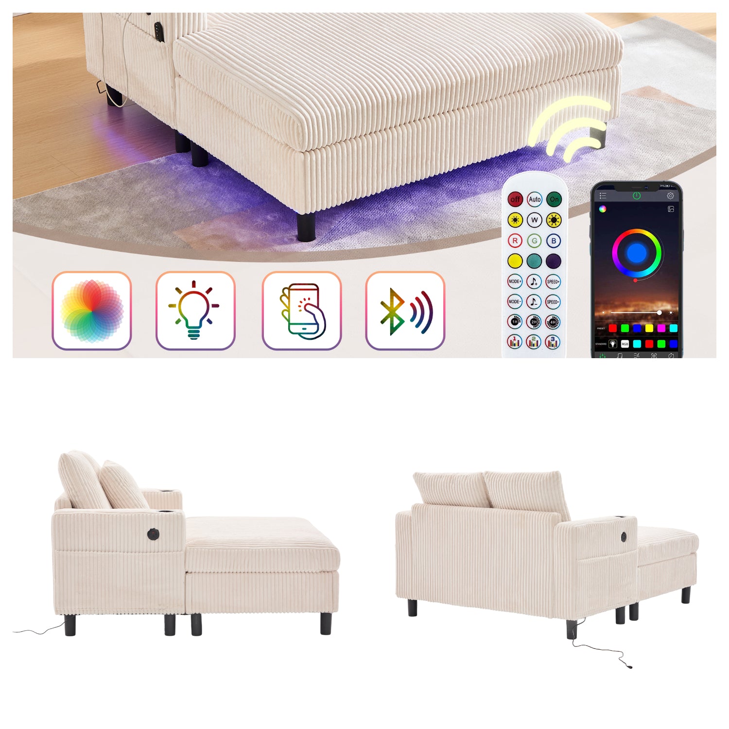 2-Sitzer-Sofa aus beigem Stoff im skandinavischen Stil – AHBARM