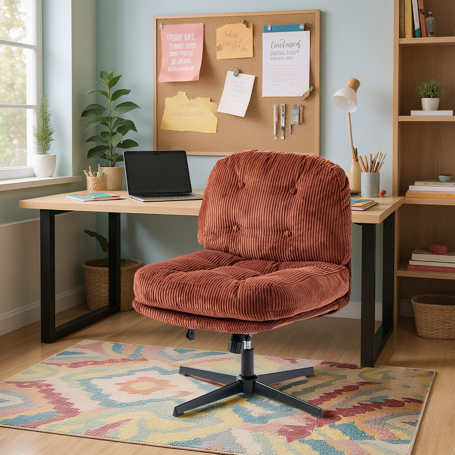 Fauteuil lounge pivotant et réglable en en velours côtelé brique - ALINTONEX