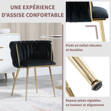 Lot de 2 Chaises en Velours Luxueuses Chaises à Dos Tressé avec Pieds Métal Doré pour Salon Chambre à Coucher Salle à Manger, Noir