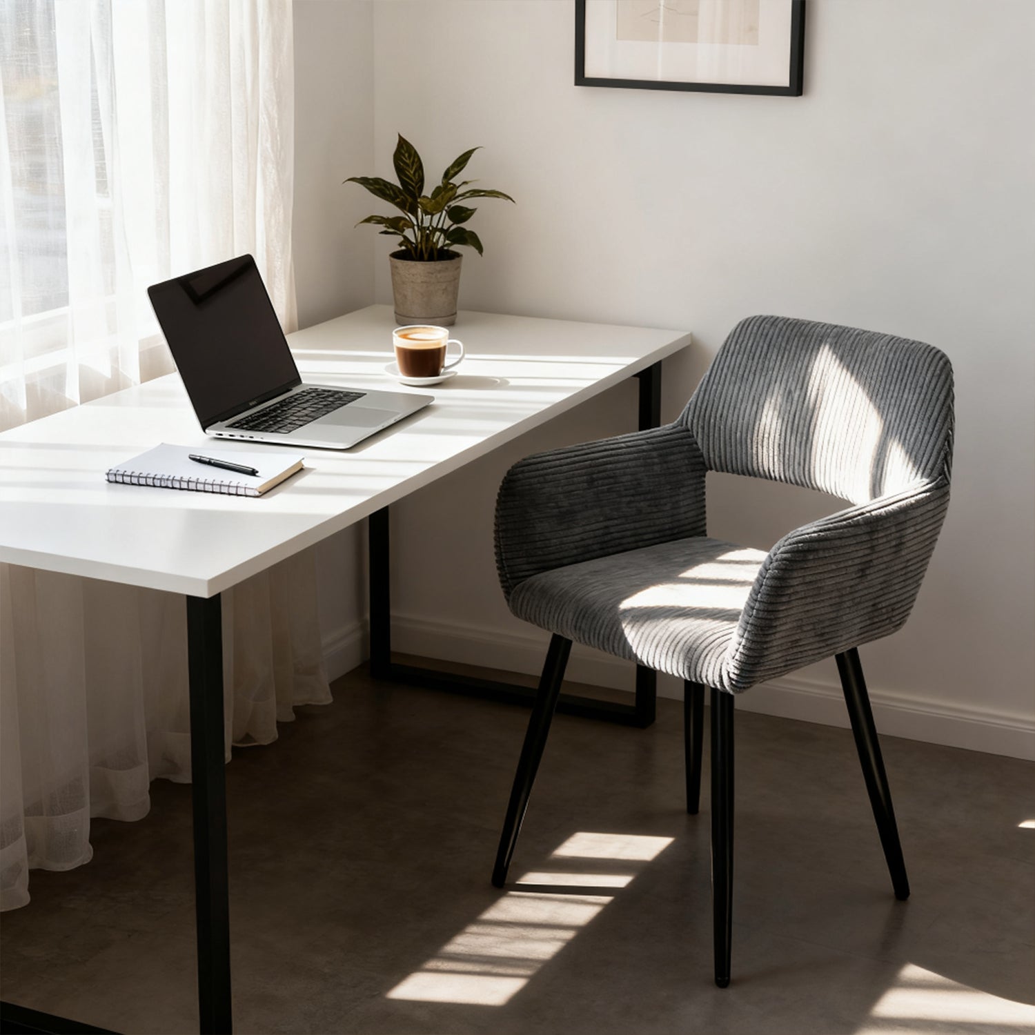 Lot de 2 fauteuils de salle à manger scandinaves avec accoudoirs en velours côtelé gris - CROMWELL CORDUROY