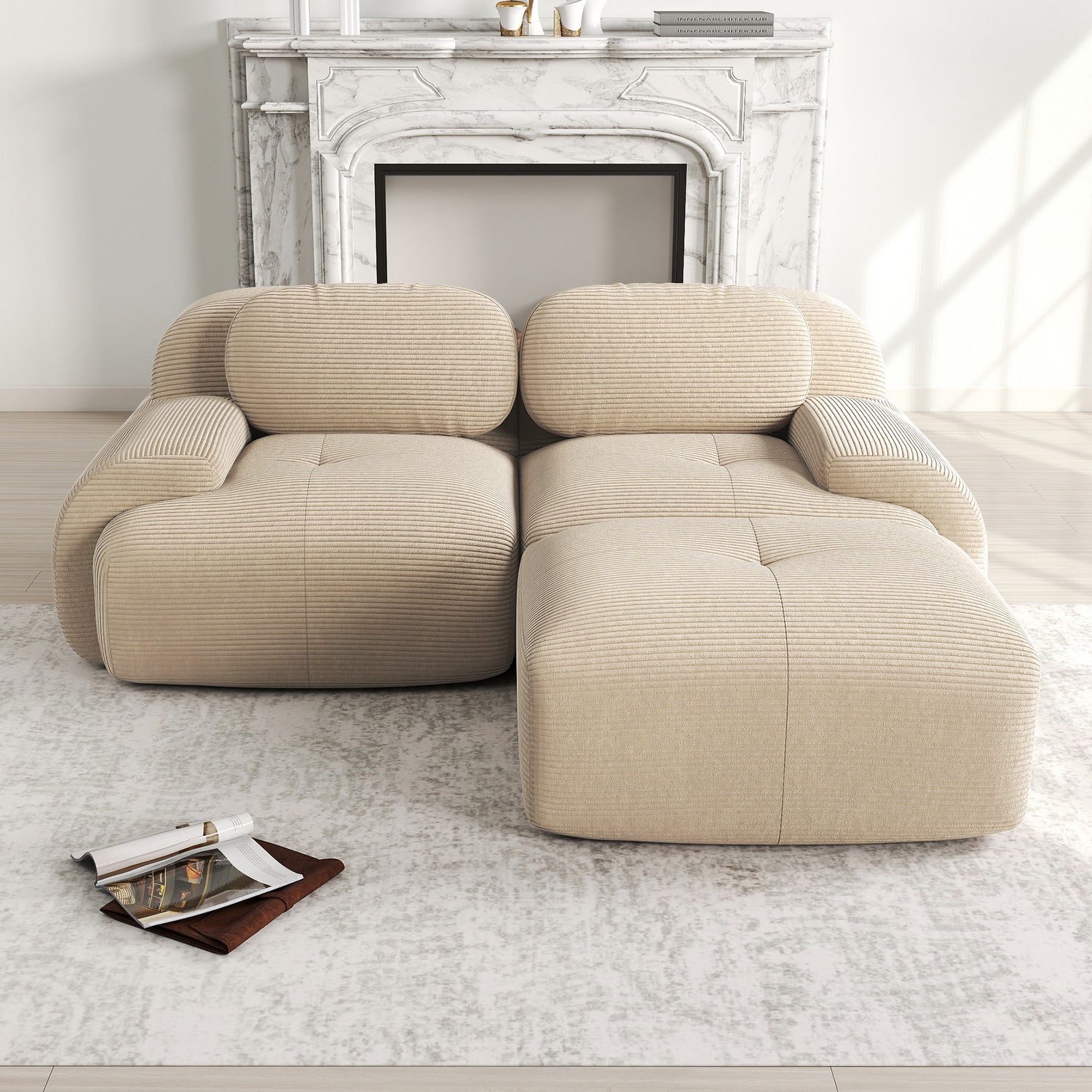 2-seater sofa bed in dark gray fabric with side pockets, modern convertible sofa