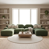 Ensemble de canapés avec accoudoirs incurvés et base antidérapante en tissu velours côtelé doux pour le salon, vert, siège 4+tabouret 2