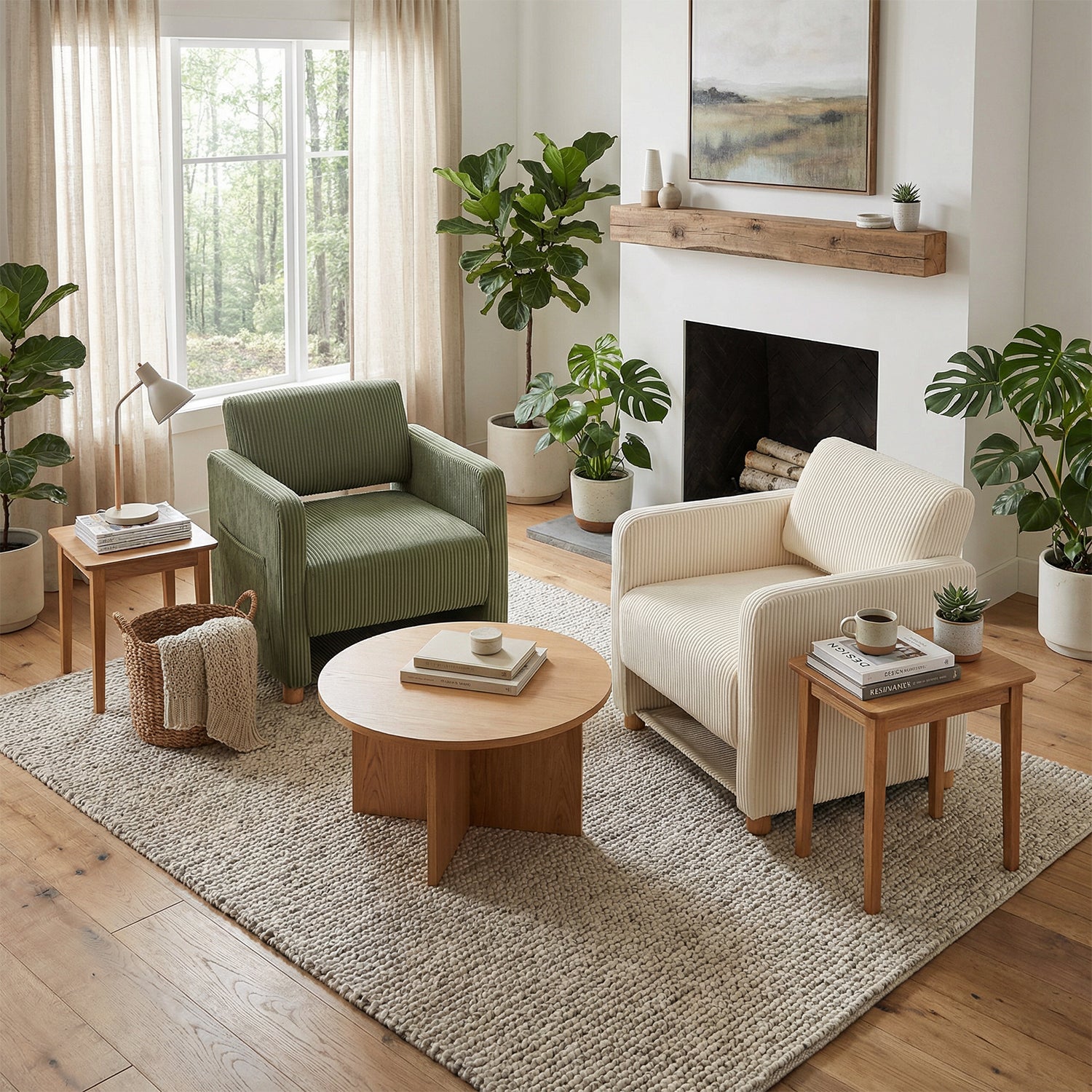 Lot de 2 fauteuil de détente 1 place canapé pour salon, fauteuil avec emballage en velours côtelé vert&beige - KARIA