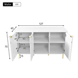 Sideboard moderne à motifs de fleurs 127×45×75cm Commode blanche avec pieds et poignées dorées 2 étagères 6 compartiments pour salon chambre à coucher et salle de bains