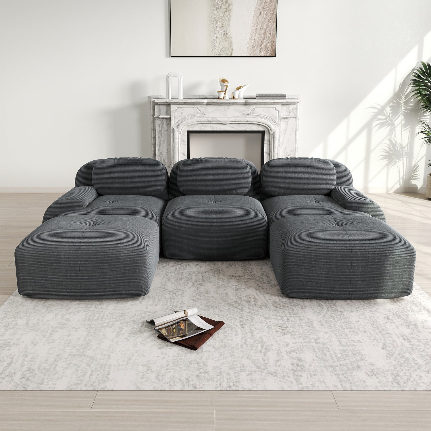 2-Sitzer-Schlafsofa aus dunkelgrauem Stoff mit Seitentaschen, modernes Schlafsofa
