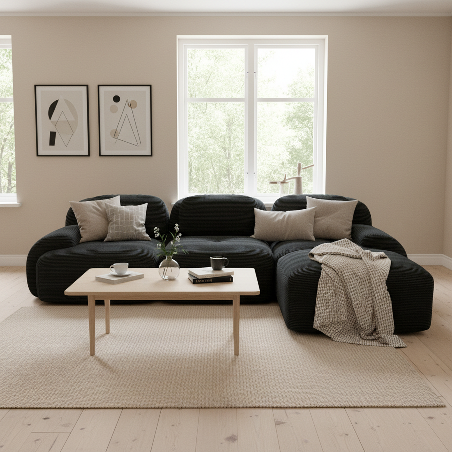 2-Sitzer-Schlafsofa aus dunkelgrauem Stoff mit Seitentaschen, modernes Schlafsofa