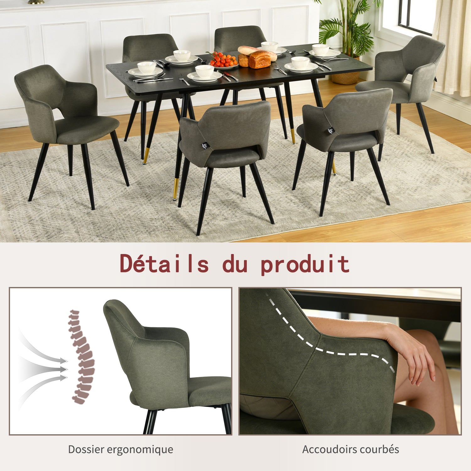 Round Table Table Table Table Timber Ø80 cm with 4 black velvet chairs, modern and comfortable style