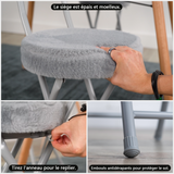 Set von 4 Klappstühlen/Stühlen, runder Sitz im Stoff Fellfell Grau - Ernst