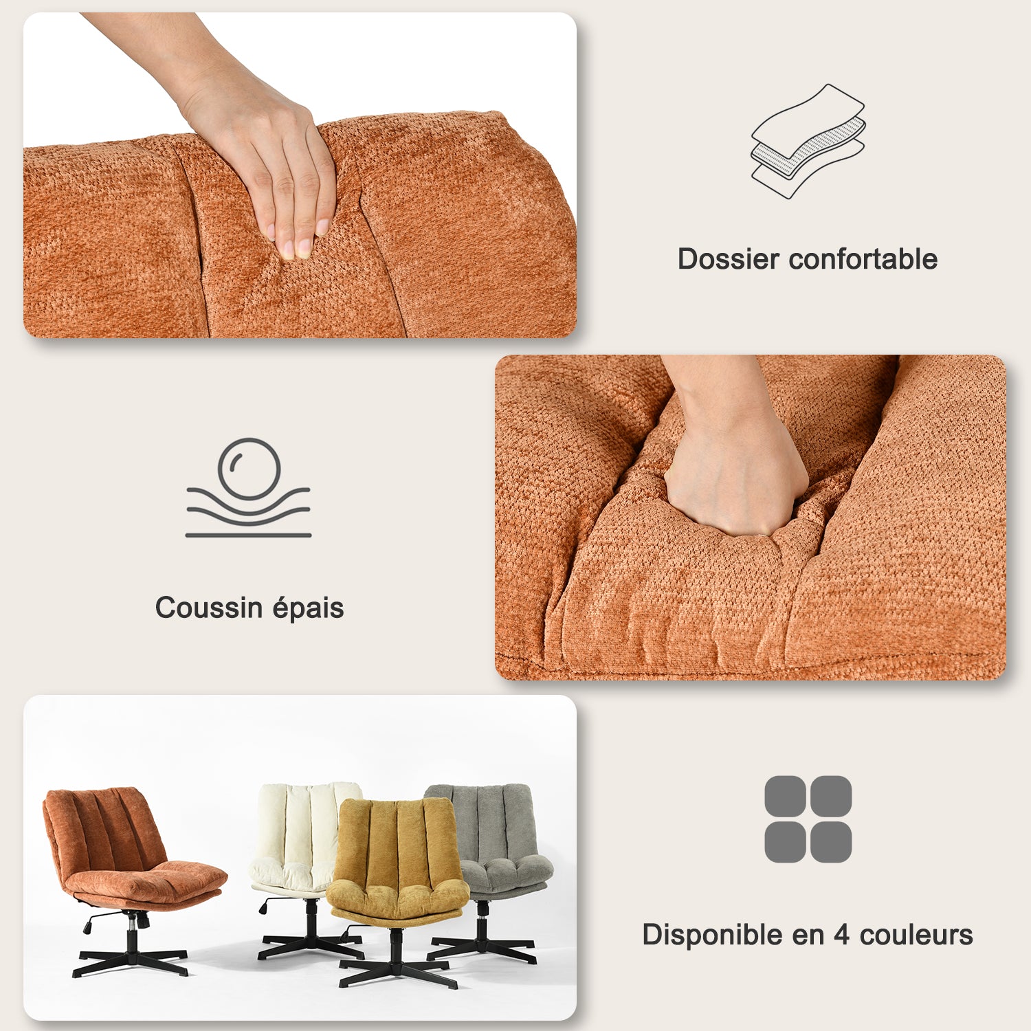 Drehbarer, verstellbarer Freizeitsessel mit Armlehnen aus beigem Cord – DUROTHIL