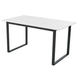 Table à manger extensible 140/180x80x75 cm avec plateau MDF effet marbre blanc et pieds en métal noir