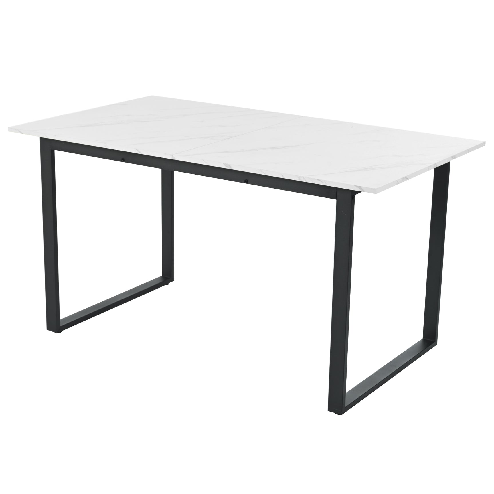 Table à manger extensible 140/180x80x75 cm avec plateau MDF effet marbre blanc et pieds en métal noir