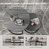 Lot de 2 tables basses rondes empilables avec plateau effet bois et structure en métal noir