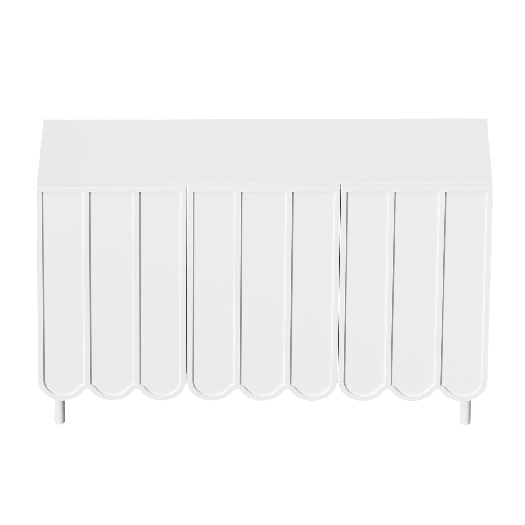 Modernes Weiß- und Holzbuffet mit 3 Schubladen und Schiebetüren mit Lamellen