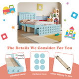 Blaues Bett Blau 90x200 cm mit Lagerschublade und kreatives Design in Blöcken, fester Holzrahmen
