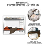 Lit superposé 3 places et 2 étages en métal argenté avec échelle 140x190cm et 90x190cm (matelas non inclus) - JAZZ